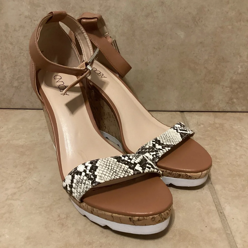 Brown and Snake Print Wedge Sandals